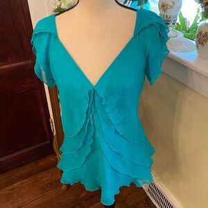 Diane Von Furstenberg 🌺COQUETTE-GIRL🌺 Teal Silk Blouse Sz 6